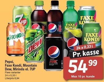 Fakta Tyskland Pepsi, faxe kondi, mountain dew, mirinda el. 7up tilbud