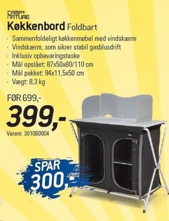 Thansen Camp+ nature køkkenbord foldbart tilbud