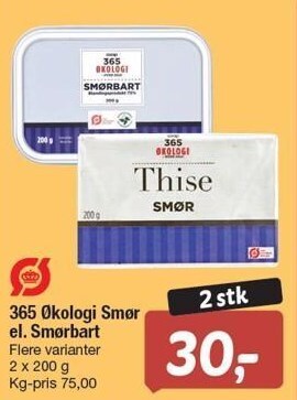 Fakta Tyskland 365 økologi smør el. smørbart - 2 stk. tilbud