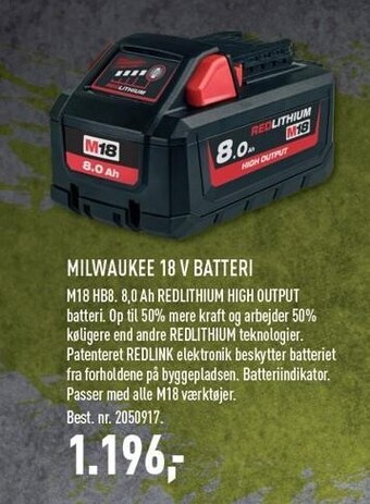 Johannes Fog Milwaukee 18 v batteri ekskl. moms tilbud