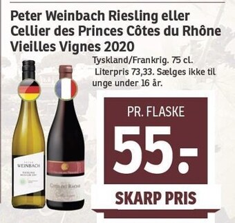 SPAR Peter weinbach riesling eller cellier des princes côtes du rhône vieilles vignes 2020 tilbud