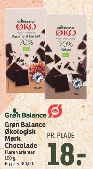SPAR Grøn balance økologisk mørk chocolade tilbud