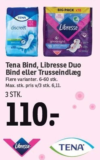 Tena bind, libresse duo bind eller trusseindlæg