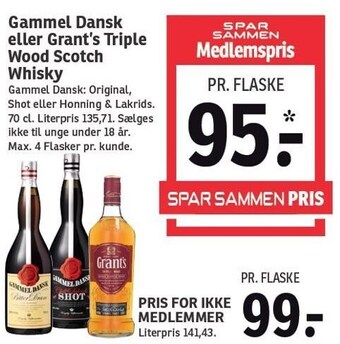 Gammel dansk eller grant's triple wood scotch whisky