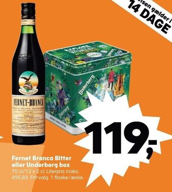 SuperBrugsen Fernet branca bitter eller underberg box tilbud