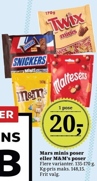 Dagli'Brugsen Mars minis poser eller m&m's poser tilbud