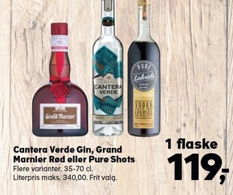 SuperBrugsen Cantera verde gin, grand marnier rød eller pure shots tilbud