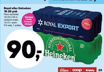 SuperBrugsen Royal eller heineken 18-20-pak tilbud
