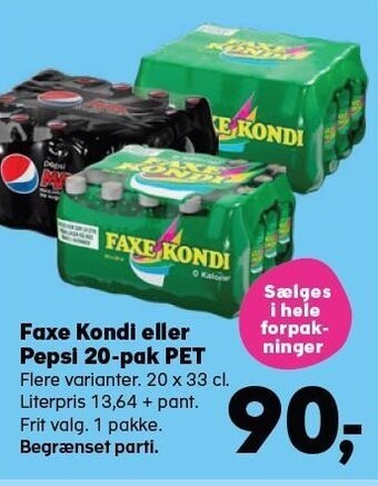 SuperBrugsen Faxe kondi eller pepsi 20-pak pet tilbud