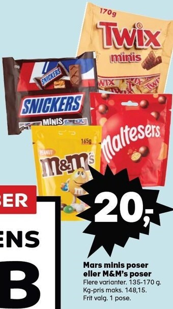 SuperBrugsen Mars minis poser eller m&m's poser tilbud