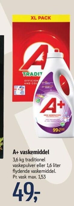 Føtex A+ vaskemiddel tilbud