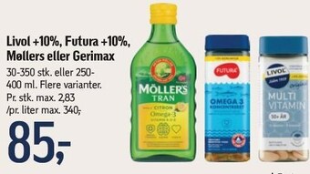 Føtex Livol +10%, futura +10%, møllers eller gerimax tilbud