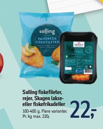 Føtex Salling fiskefileter, rejer, skagen lakse- eller fiskefrikadeller tilbud