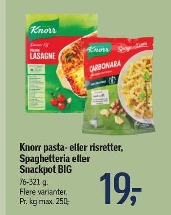 Føtex Knorr pasta- eller risretter, spaghetteria eller snackpot big tilbud