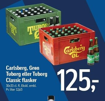 Føtex Carlsberg, grøn tuborg eller tuborg classic flasker tilbud