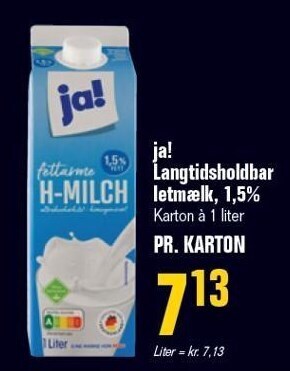 Poetzsch Padborg Ja! langtidsholdbar letmælk 1,5% tilbud