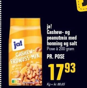 Poetzsch Padborg Ja! cashew- og peanutmix med honning og salt tilbud