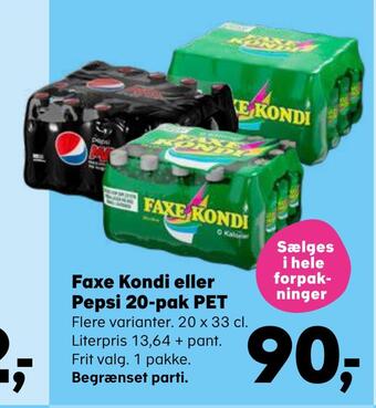 Kvickly Faxe kondi eller forpak ninger pepsi 20-pak pet tilbud