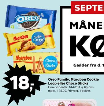 Kvickly Oreo family, marabou cookie loop eller choco sticks tilbud