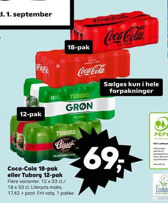 Kvickly Coca-cola 18-pak eller tuborg 12-pak tilbud