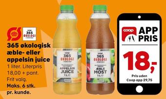 SuperBrugsen 365 økologisk æble- eller appelsin juice tilbud