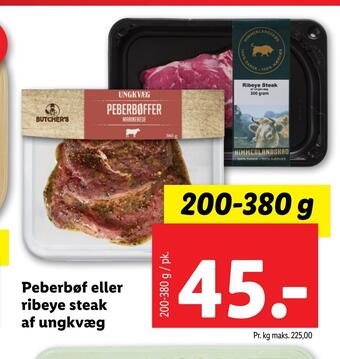 Lidl Peberbøf eller ribeye steak af ungkvæg tilbud