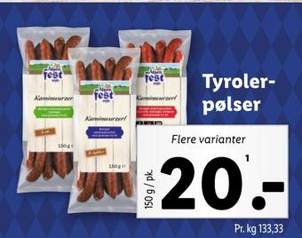 Lidl Tyrolerpølser tilbud