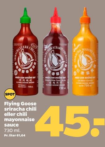Netto Flying goose sriracha chili eller chili mayonnaise sauce tilbud