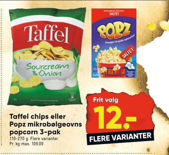 Bilka Taffel chips eller popz mikrobølgeovns popcorn 3-pak tilbud