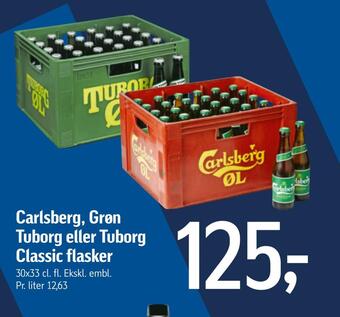 Føtex Carlsberg, grøn tuborg eller tuborg classic flasker tilbud