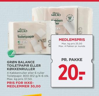 MENY Grøn balance toiletpapir eller køkkenruller tilbud