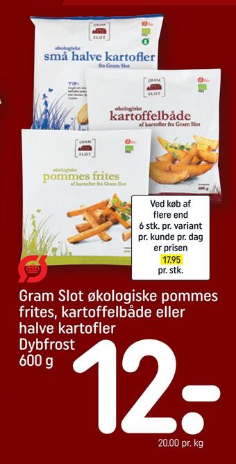 REMA 1000 Gram slot økologiske pommes frites, kartoffelbåde eller halve kartofler tilbud