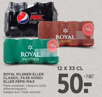 MENY ROYAL PILSNER ELLER CLASSIC, FAXE KONDI ELLER PEPSI MAX tilbud