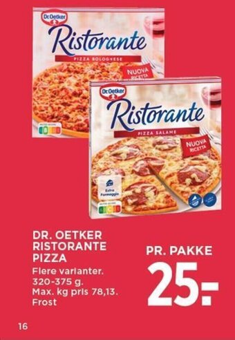 MENY DR. OETKER RISTORANTE PIZZA tilbud