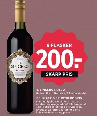 MENY IL SINCERO ROSSO 75 cl. tilbud