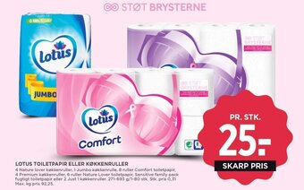 MENY LOTUS TOILETPAPIR ELLER KØKKENRULLER tilbud