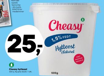 Kvickly Cheasy hytteost naturel 1,5% tilbud