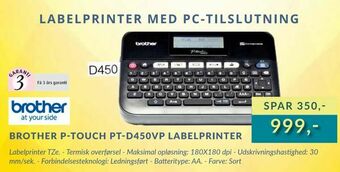 CBC Brother p-touch pt-d450vp labelprinter tilbud