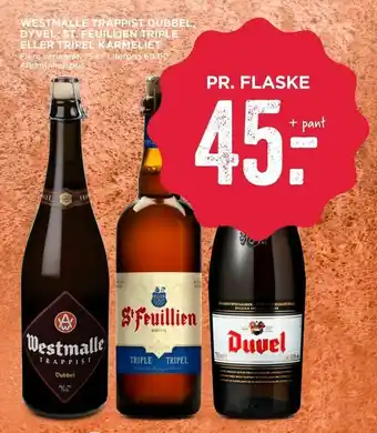 MENY Westmalle trappist dubbel, dyvel, st. feuillien triple eller tripel karmeliet tilbud