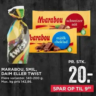 MENY Marabou, smil, daim eller twist tilbud