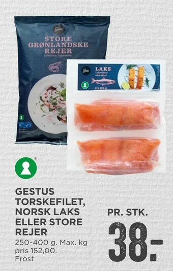 MENY Gestus torskefilet, norsk laks eller store rejer tilbud