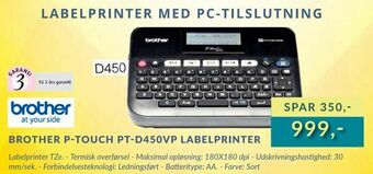 Tjdata Brother p-touch pt-d450vp labelprinter tilbud