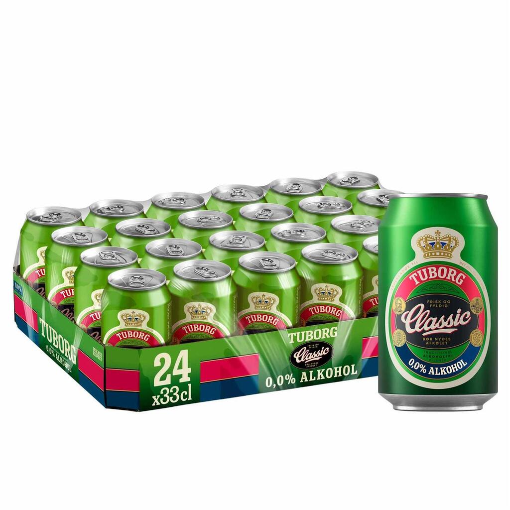 Fleggaard Tuborg classic 0,0% pilsner - alkoholfri øl, 24x33cl dåse tilbud