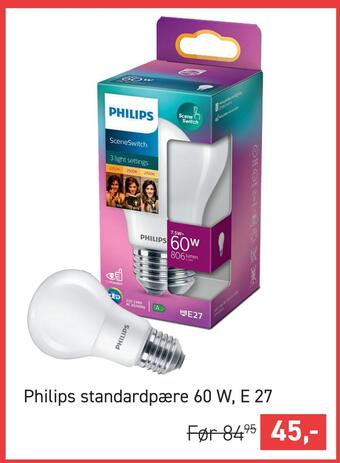 Philips standardpære 60 w, e 27