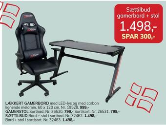 Daells Bolighus Sættilbud gamerbord + stol tilbud