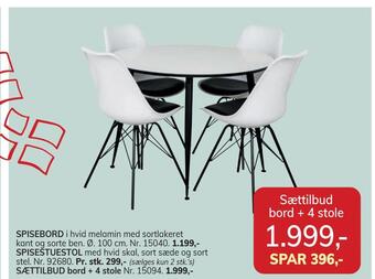 Daells Bolighus Sættilbud bord + 4 stole tilbud