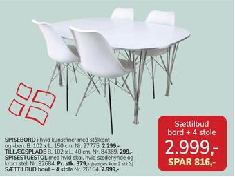 Daells Bolighus Sættilbud bord + 4 stole tilbud