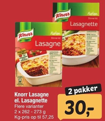Fakta Knorr Lasagne el. Lasagnette tilbud