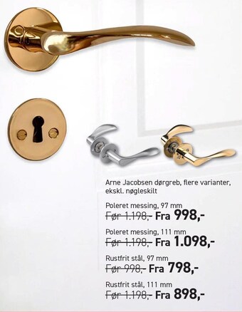 Arne jacobsen dørgreb, flere varianter, ekskl. nøgleskift
