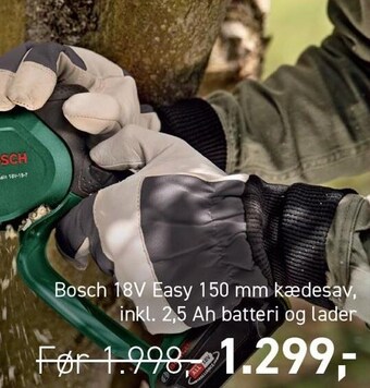 Johannes Fog Bosch 18v easy 150 mm kædesav, inkl. 2,5 ah batteri og lader tilbud